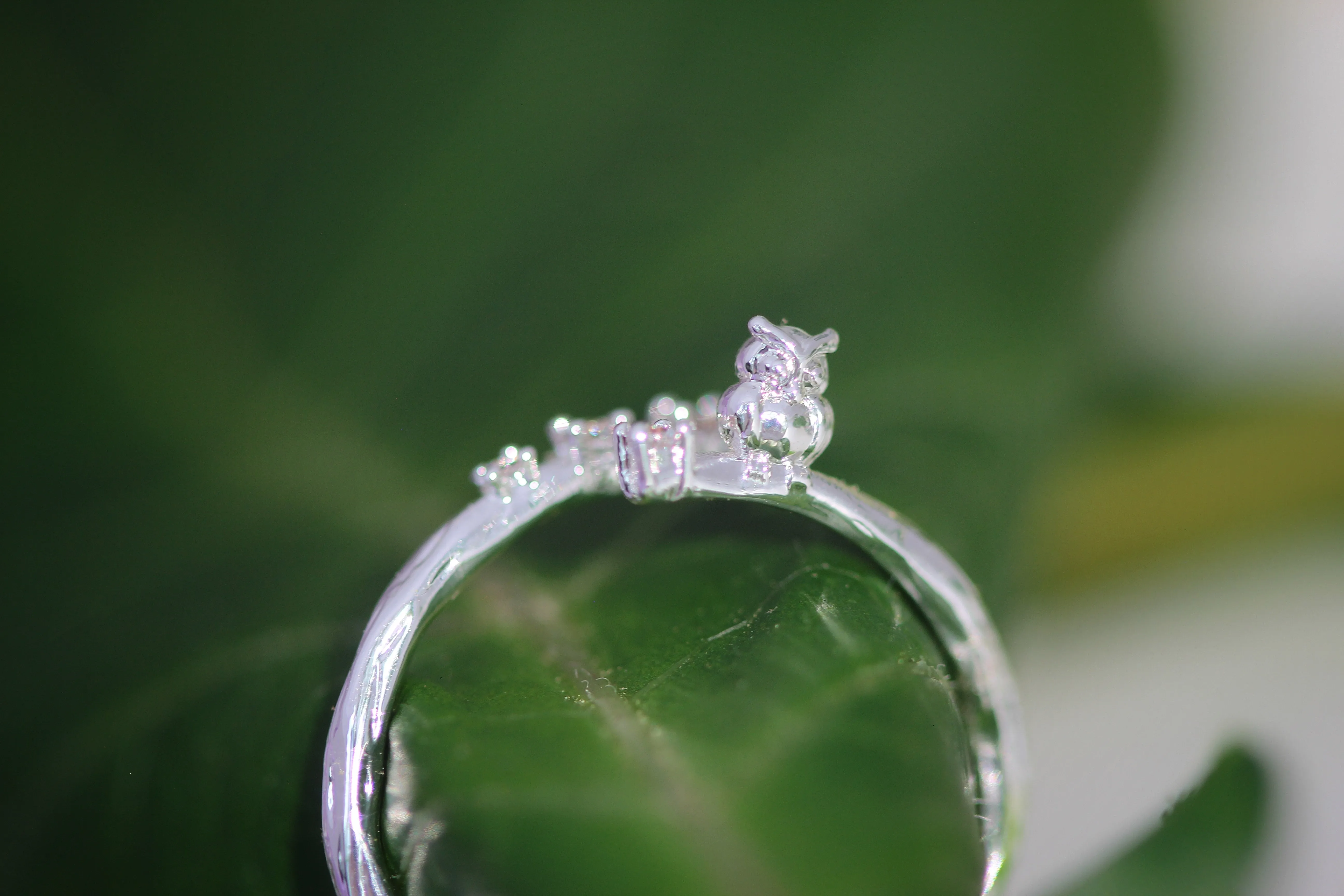 Owl Sitting on a Branch w/ Crystals Ring