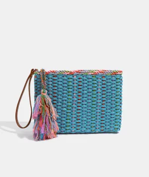 Pale Turquoise Tassel Clutch with Zip Closure