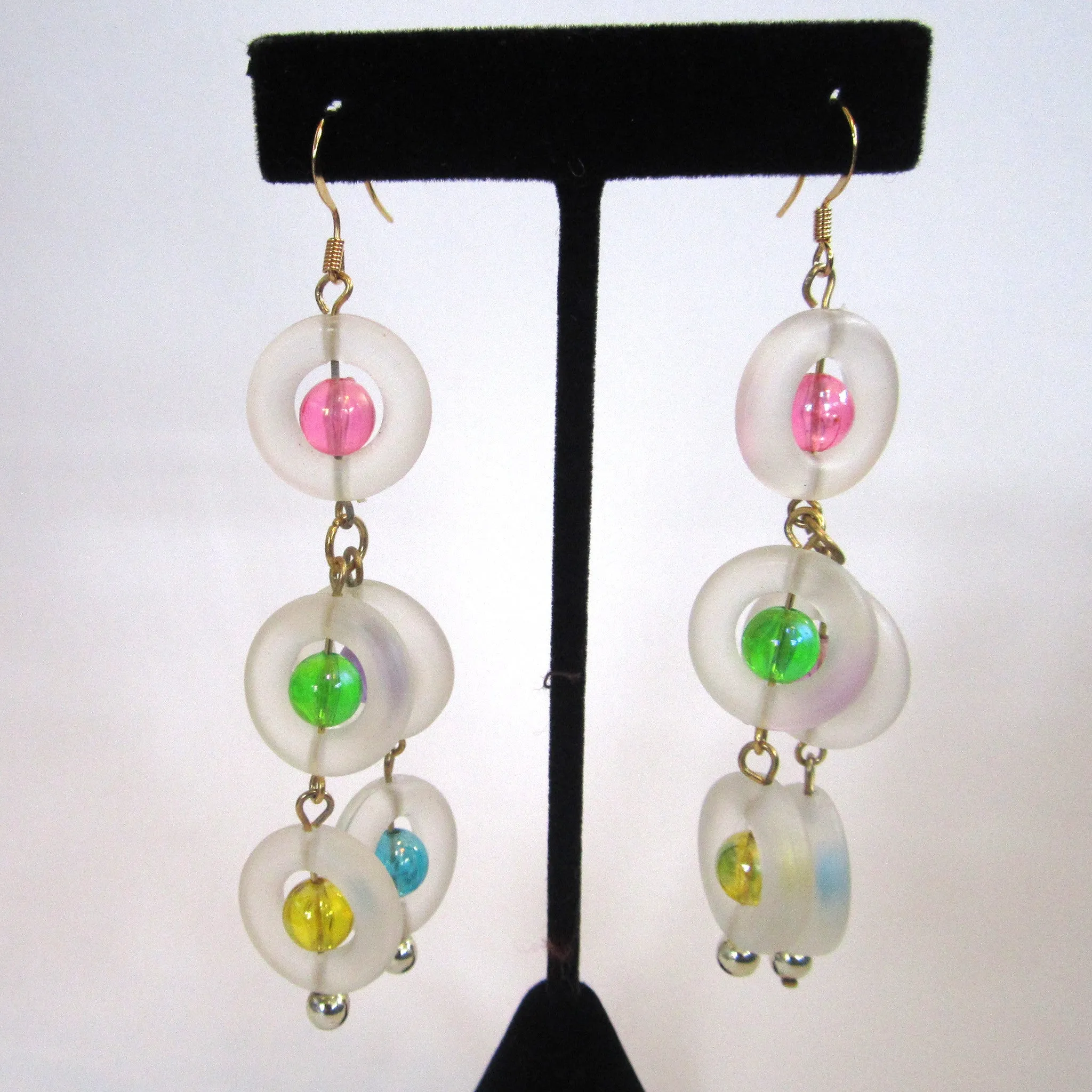 Pastel Frosted Lucite Rings Pierced Earrings