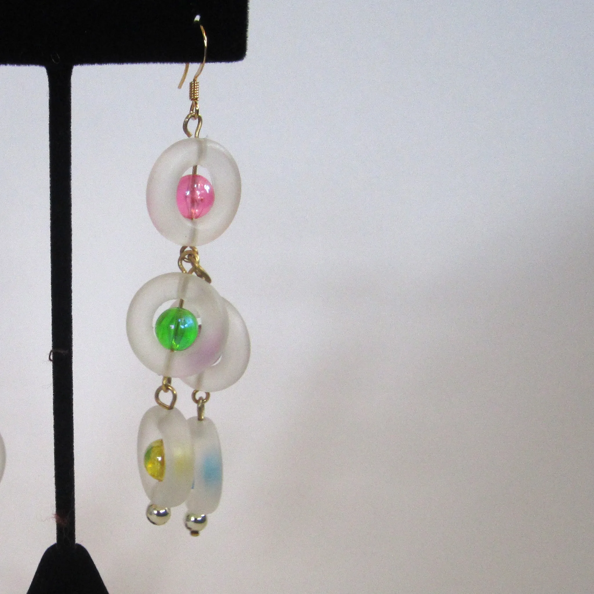 Pastel Frosted Lucite Rings Pierced Earrings