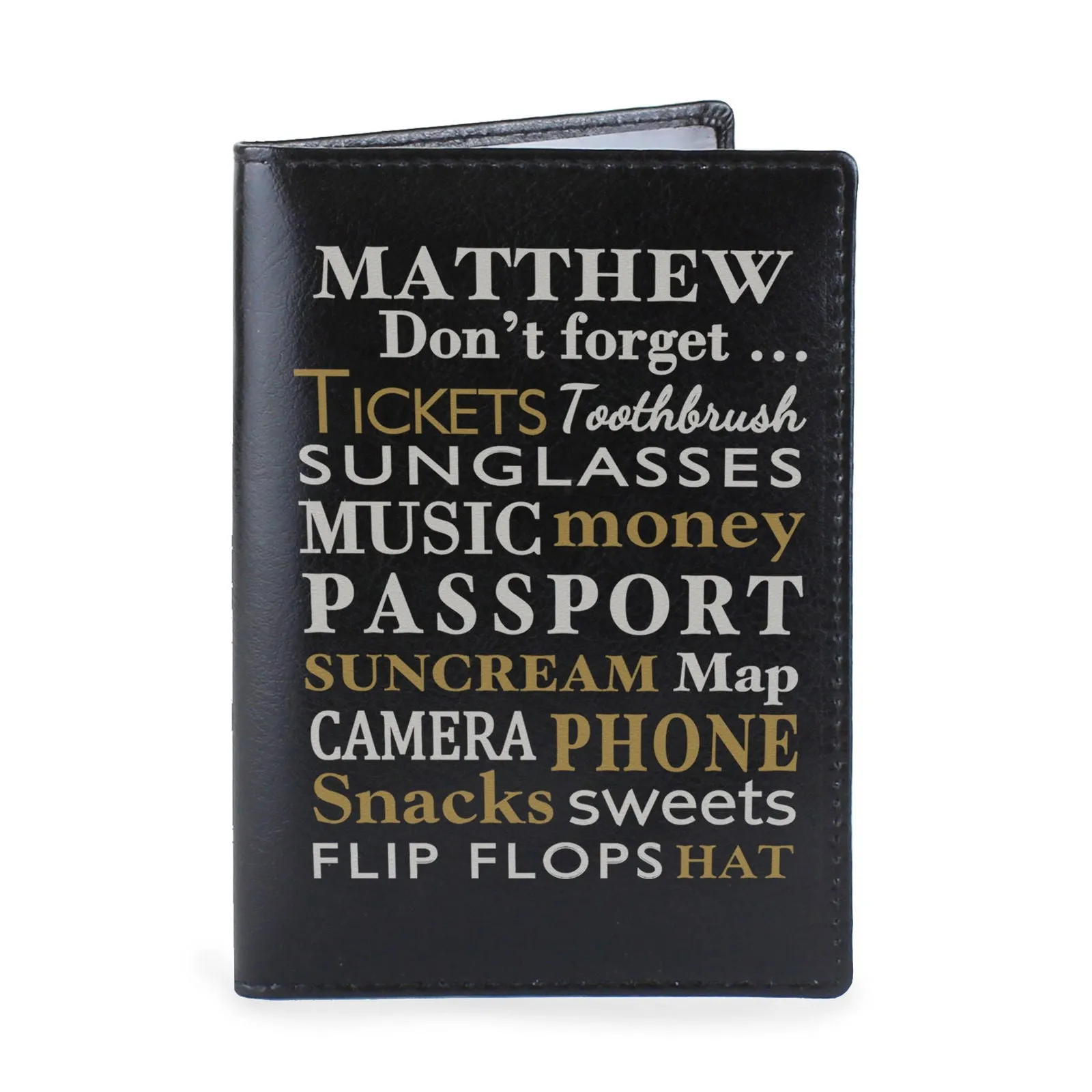 Personalised Dont Forget... Black Passport Holder