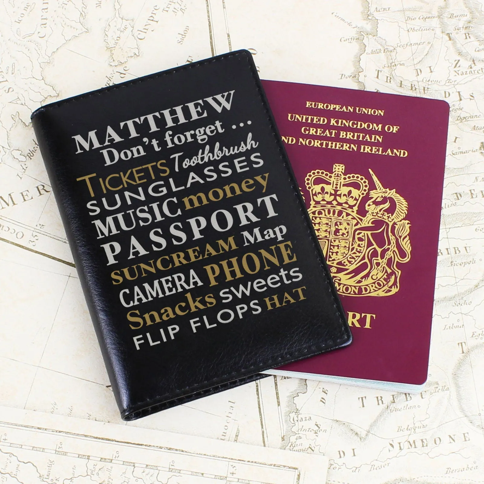 Personalised Dont Forget... Black Passport Holder