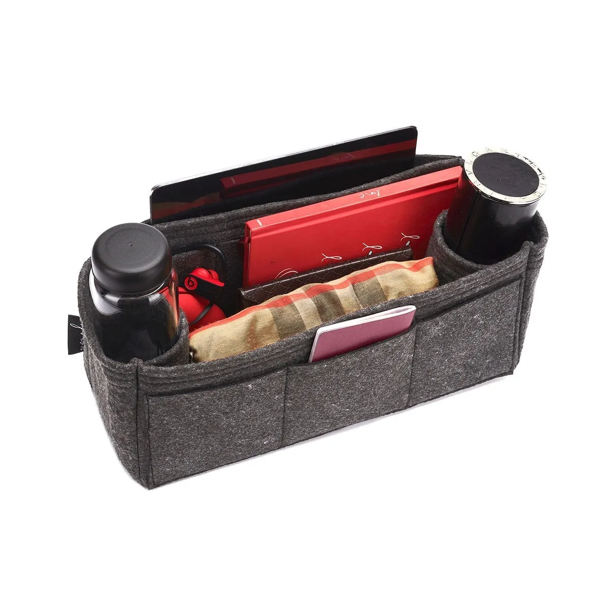 Purse Organizer Insert for Celine Horizontal Cabas, Bag Organizer with Double Bottle Holders and Exterior Pockets