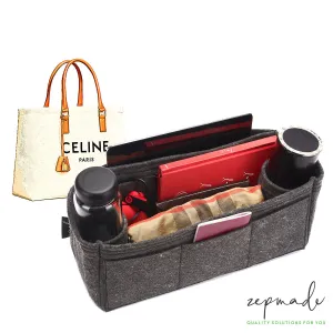 Purse Organizer Insert for Celine Horizontal Cabas, Bag Organizer with Double Bottle Holders and Exterior Pockets