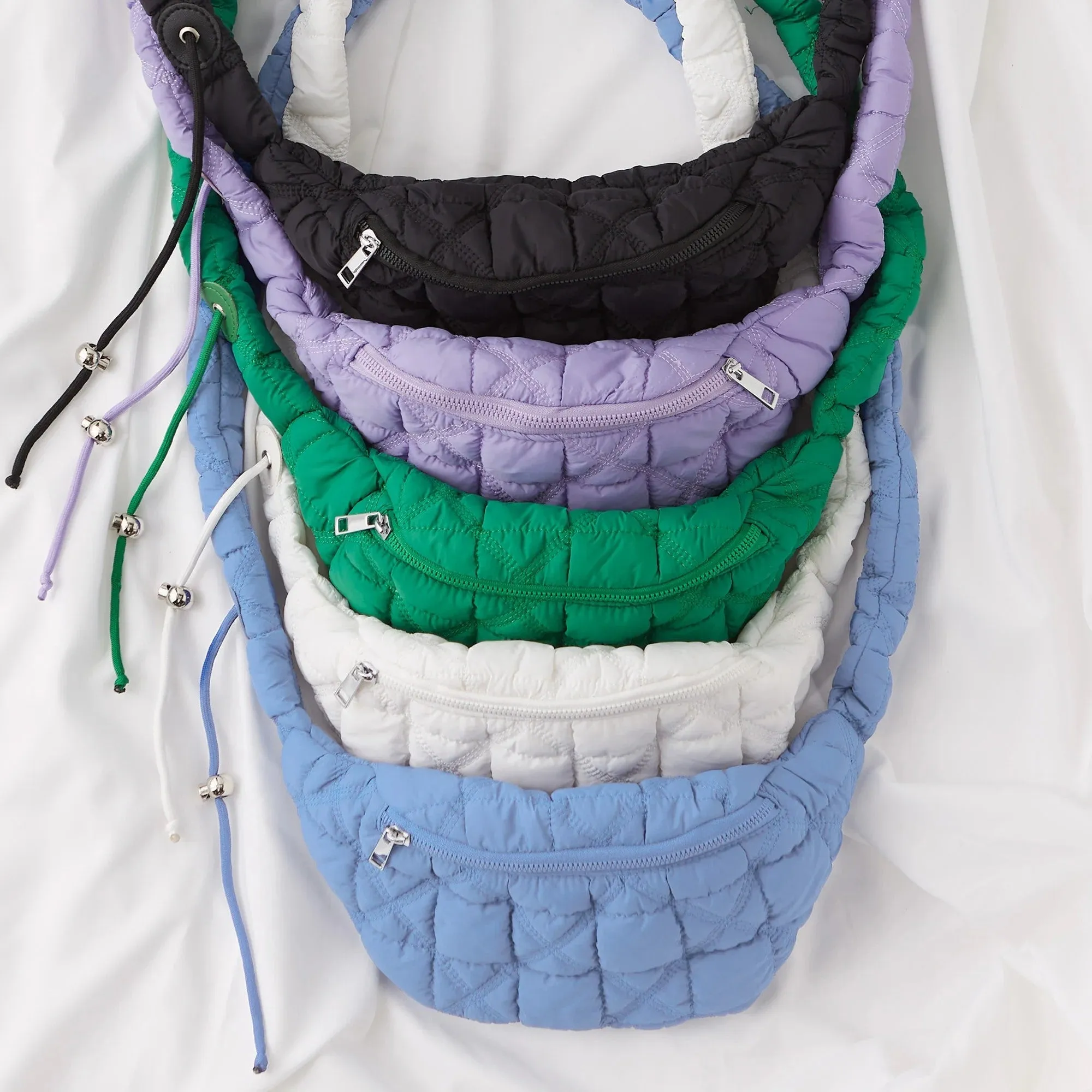 Quilted Puffer Crossbody Bag Purple | Adjustable Fanny Pack