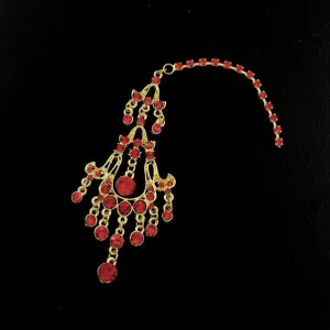 Red Rhinestone Forehead Gold Color Costume Jewelry Bindi