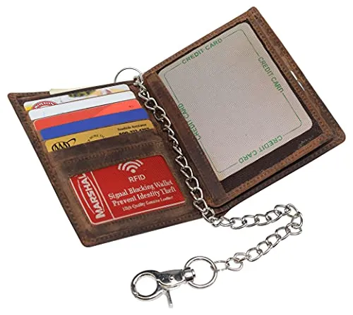 RFID Blocking Hipster Bifold Vintage Leather Chain Biker Wallet for Men