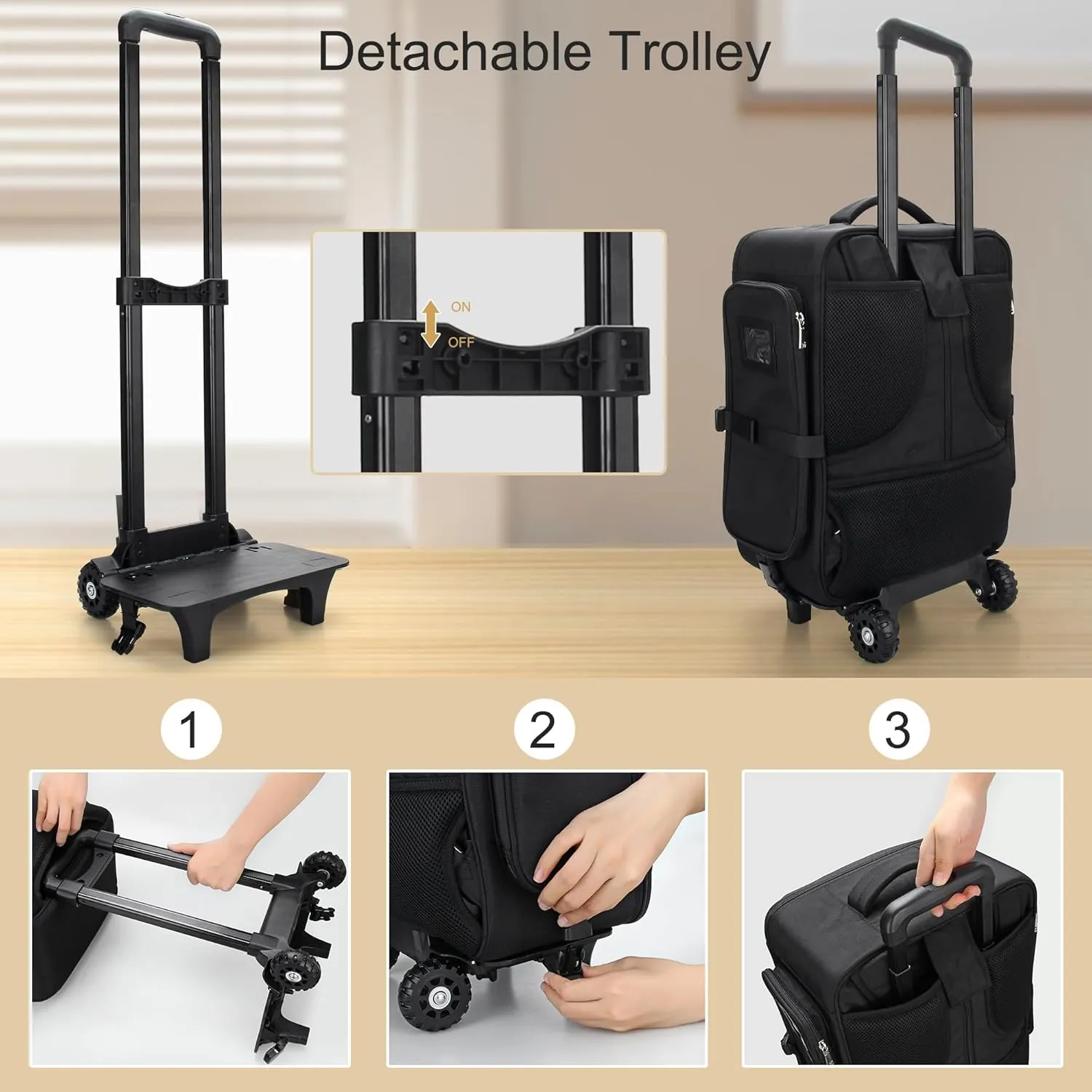 Rolling Black Super Large Professional Trolley Makeup Backpack