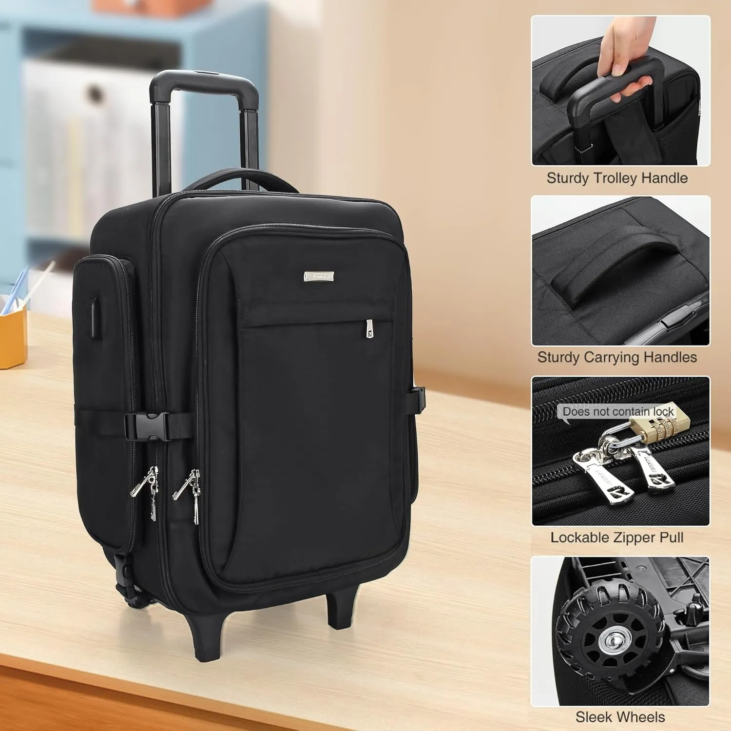 Rolling Black Super Large Professional Trolley Makeup Backpack