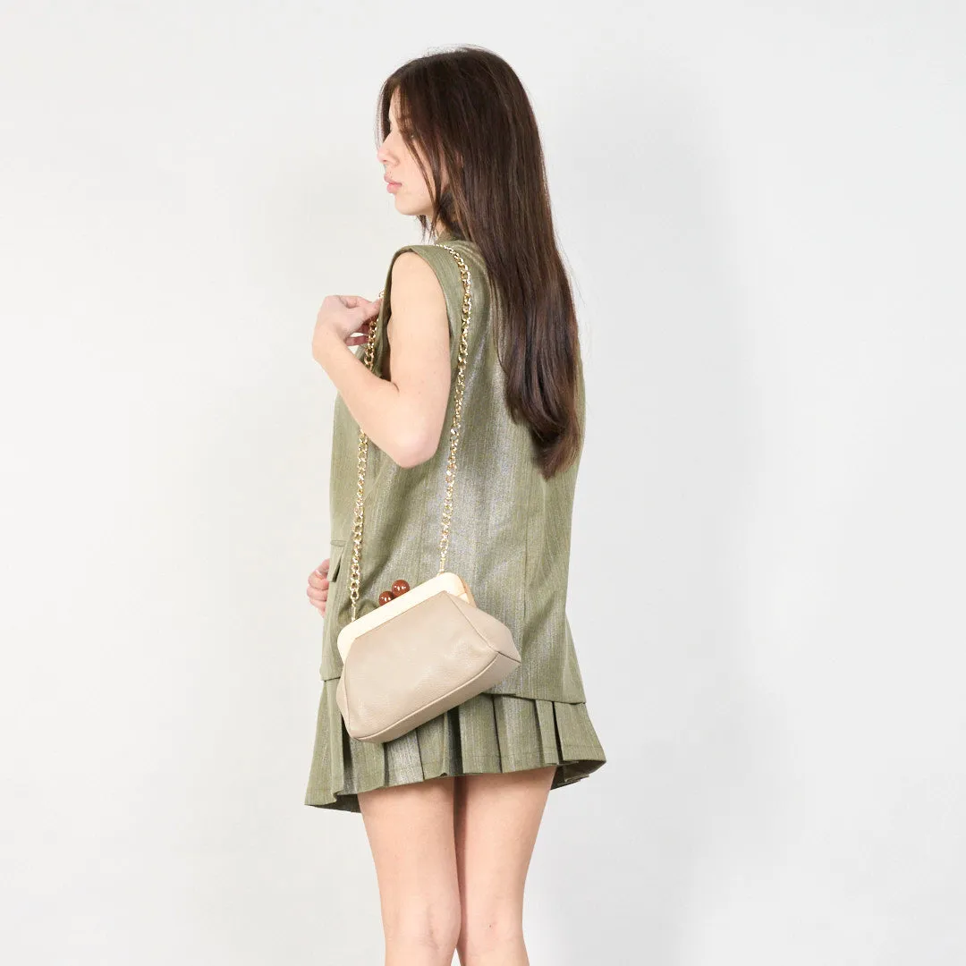 Rope handle canvas tote & suede wooden frame clutch wholesale