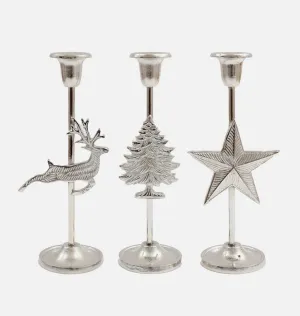 Silver Christmas Candlestick Holder