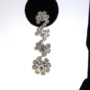 Silver-Tone Four Flower Rhinestone Pierced Earrings