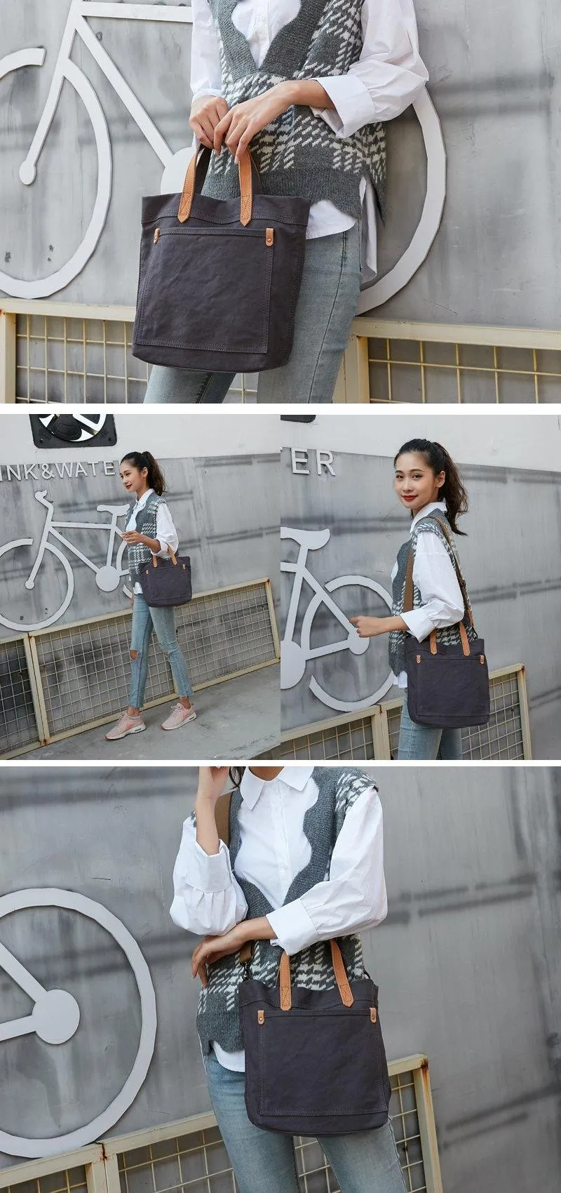 Simple Leather Canvas Womens Mens Small Tote Shoulder Bag Messenger Bag Canvas Handbag For Men Women