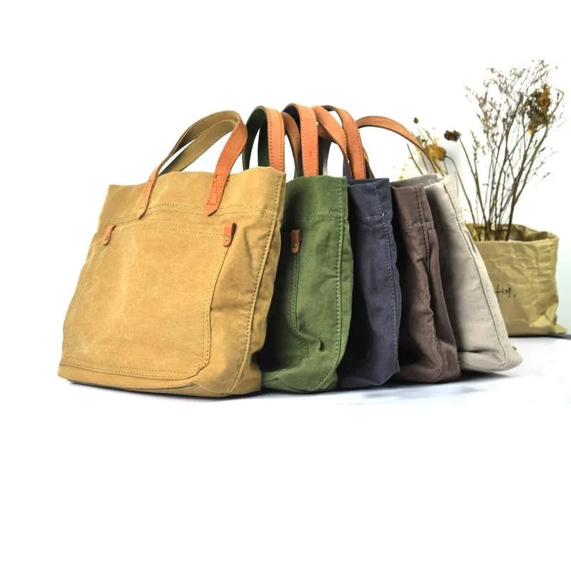 Simple Leather Canvas Womens Mens Small Tote Shoulder Bag Messenger Bag Canvas Handbag For Men Women