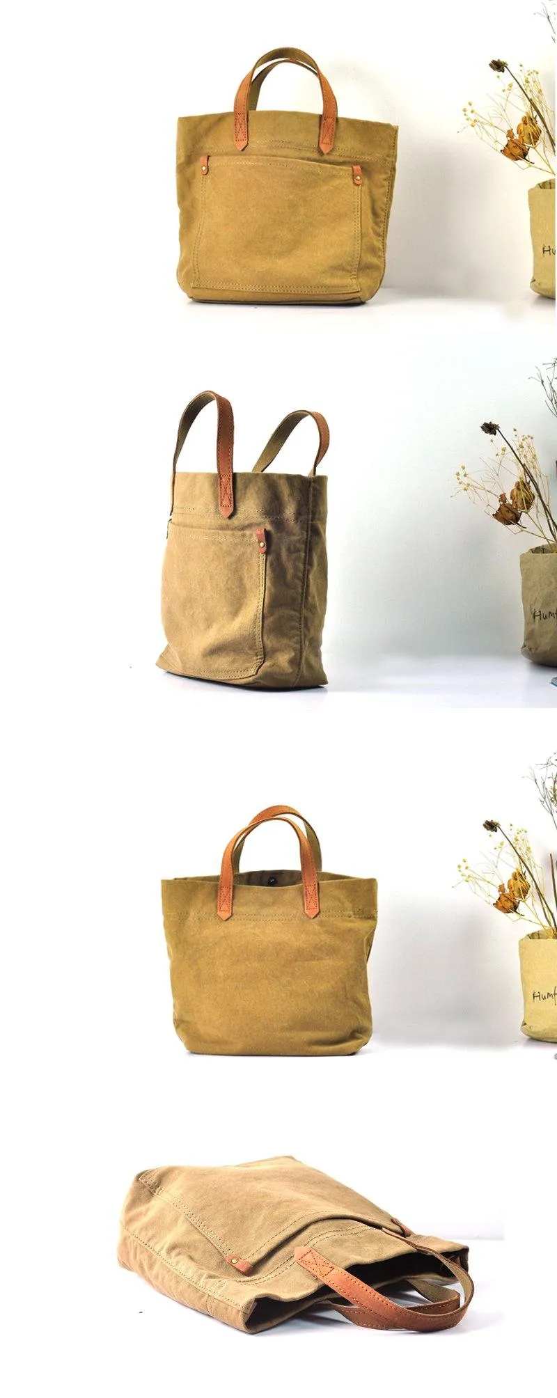 Simple Leather Canvas Womens Mens Small Tote Shoulder Bag Messenger Bag Canvas Handbag For Men Women