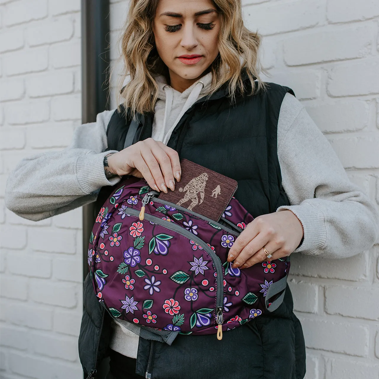 Sling Back Pack -  Ojibwe Florals by Native artist, Storm Angeconeb