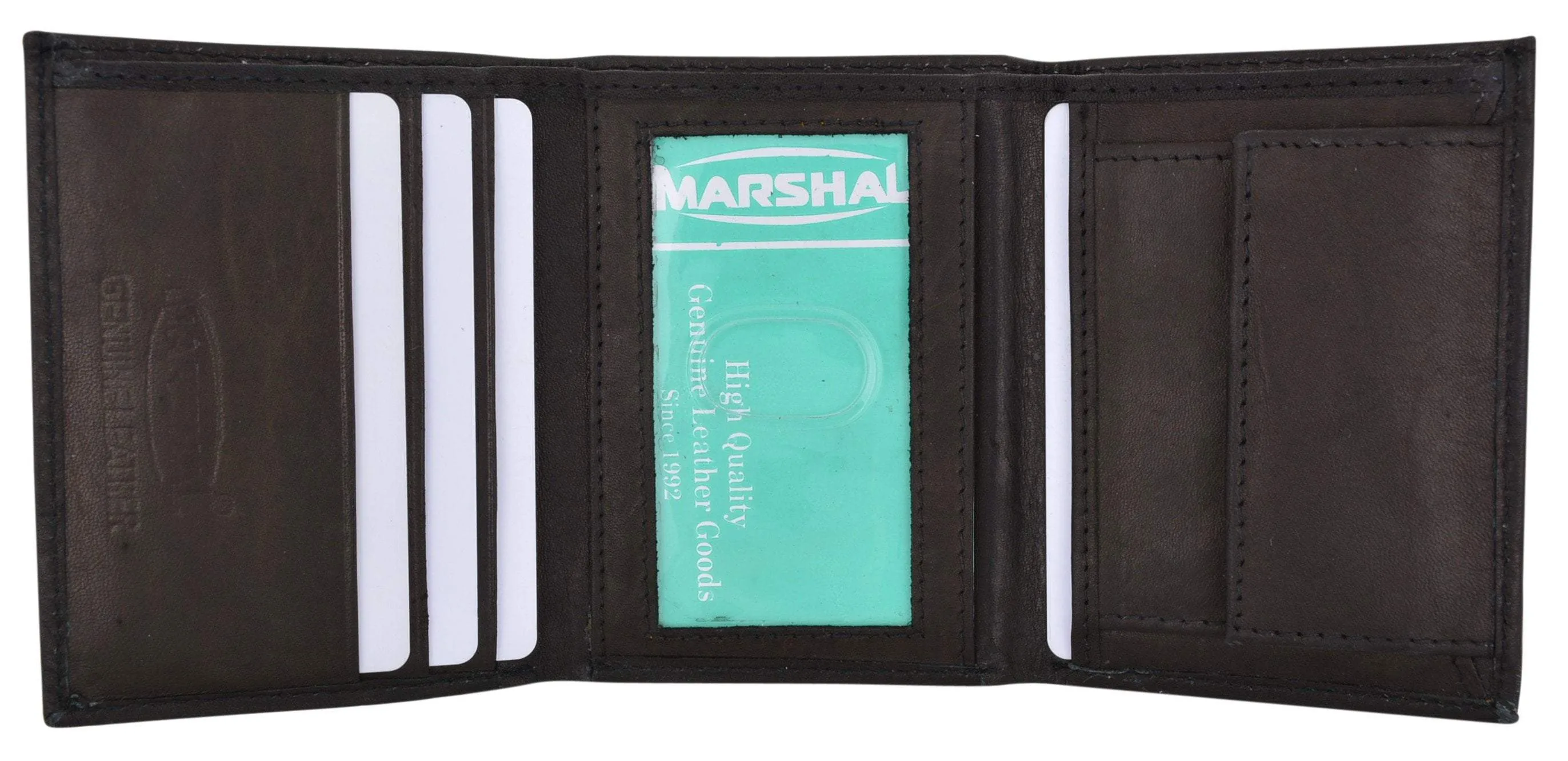 Small Children Black ID Card Holder with Coin Pocket Trifold Genuine Leather Wallet Kids MK300 (C)