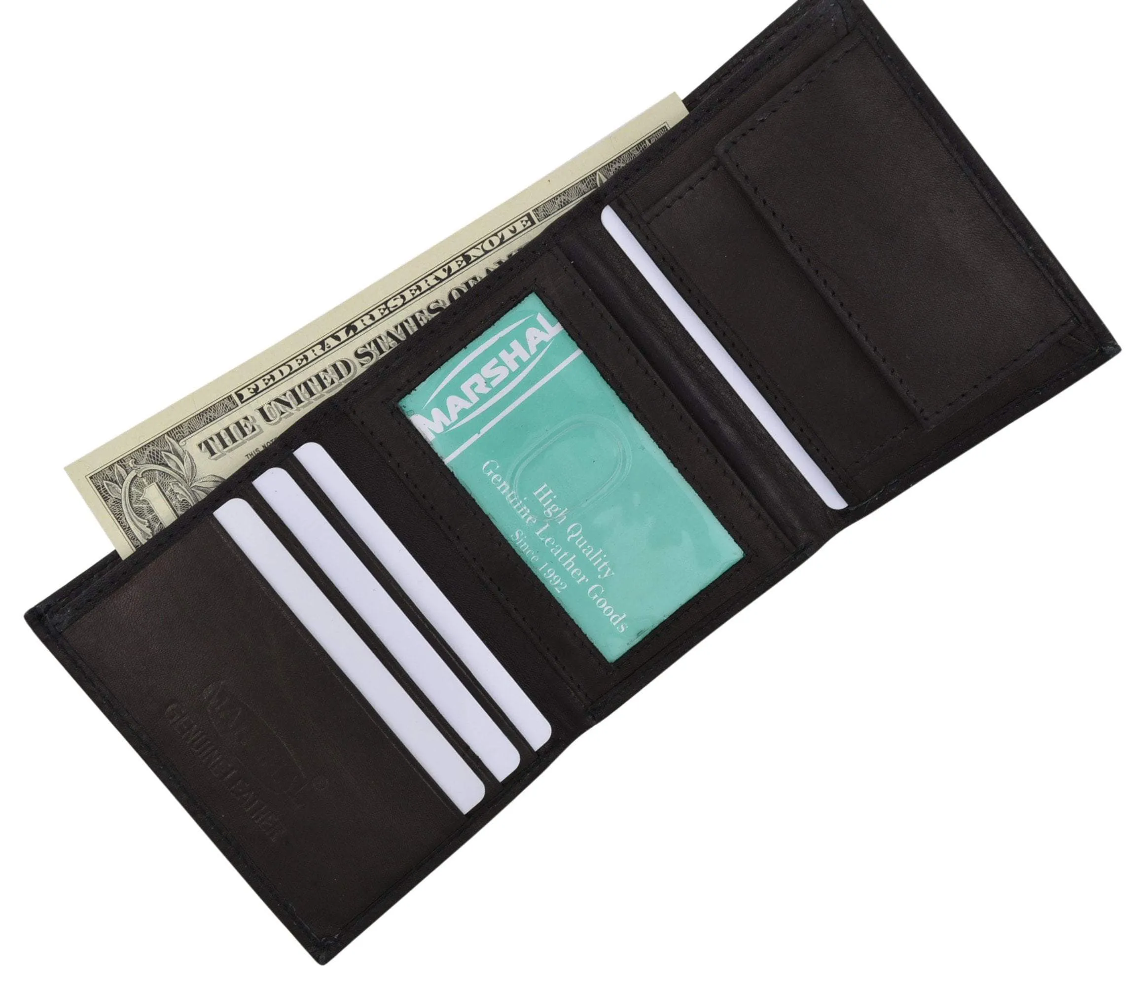 Small Children Black ID Card Holder with Coin Pocket Trifold Genuine Leather Wallet Kids MK300 (C)