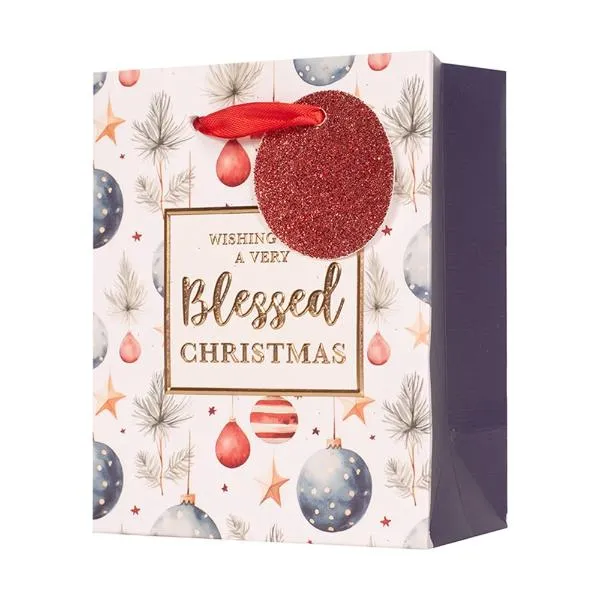 Small Embossed Christmas Gift Bag - 11.1cm x 13.7cm x 6.2cm