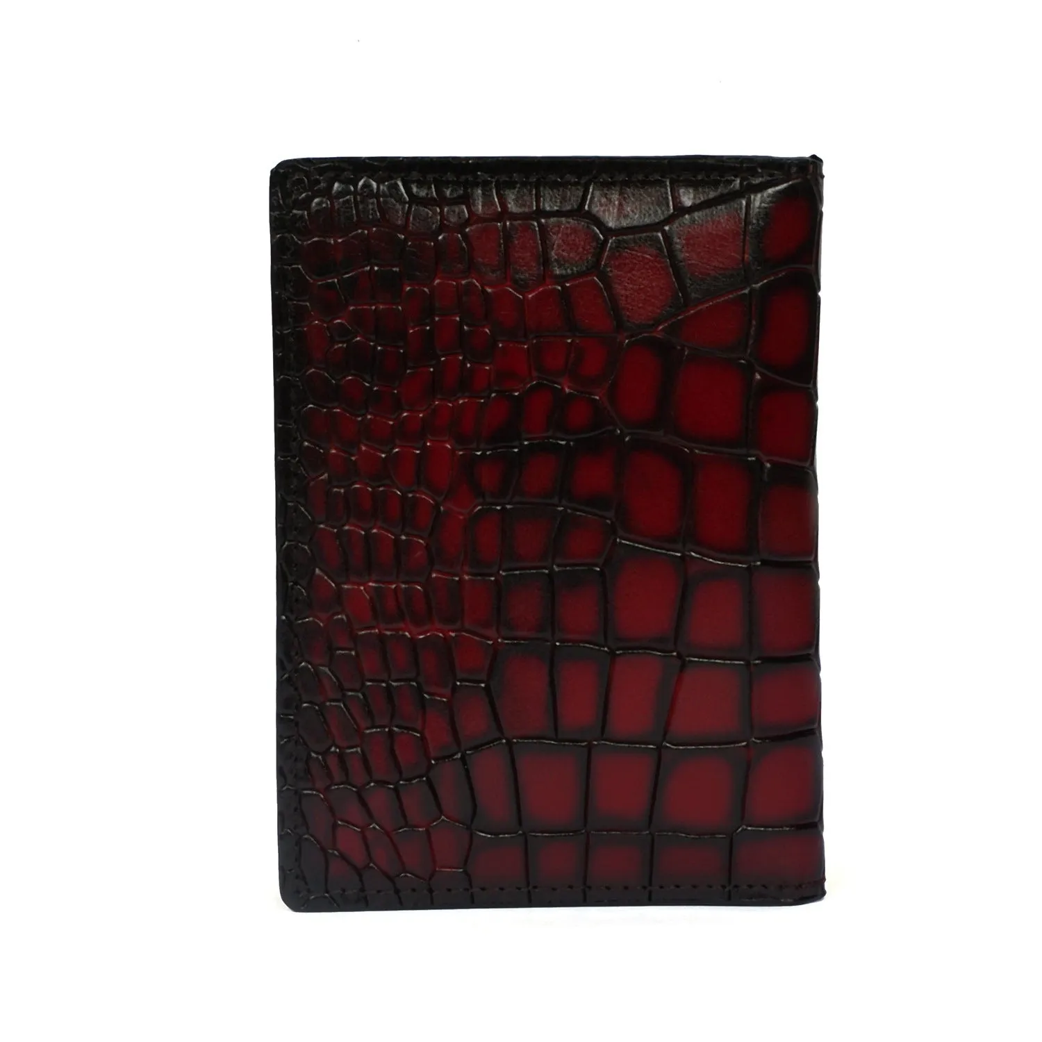 Smokey Finish Two Fold Passport Holder in Wine Deep Cut Leather