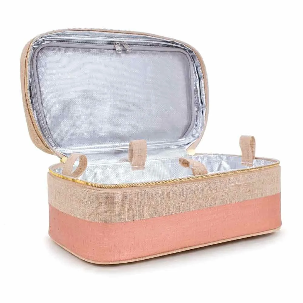 SoYoung Large Raw Linen Makeup Bag Beauty Poche - Rose Gold Colour Block