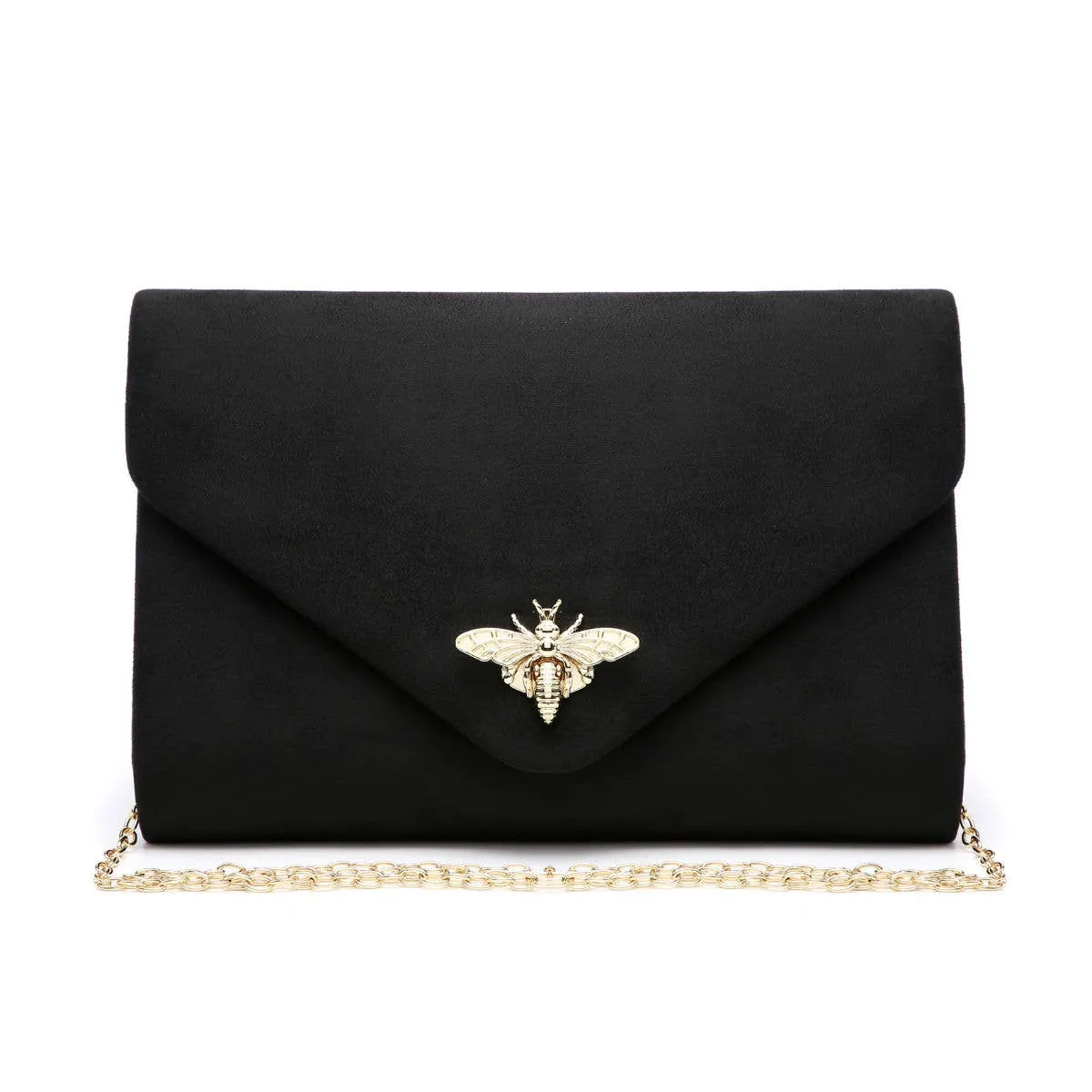 Suede Clutch bag with bee shaped clasp