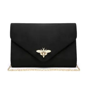 Suede Clutch bag with bee shaped clasp