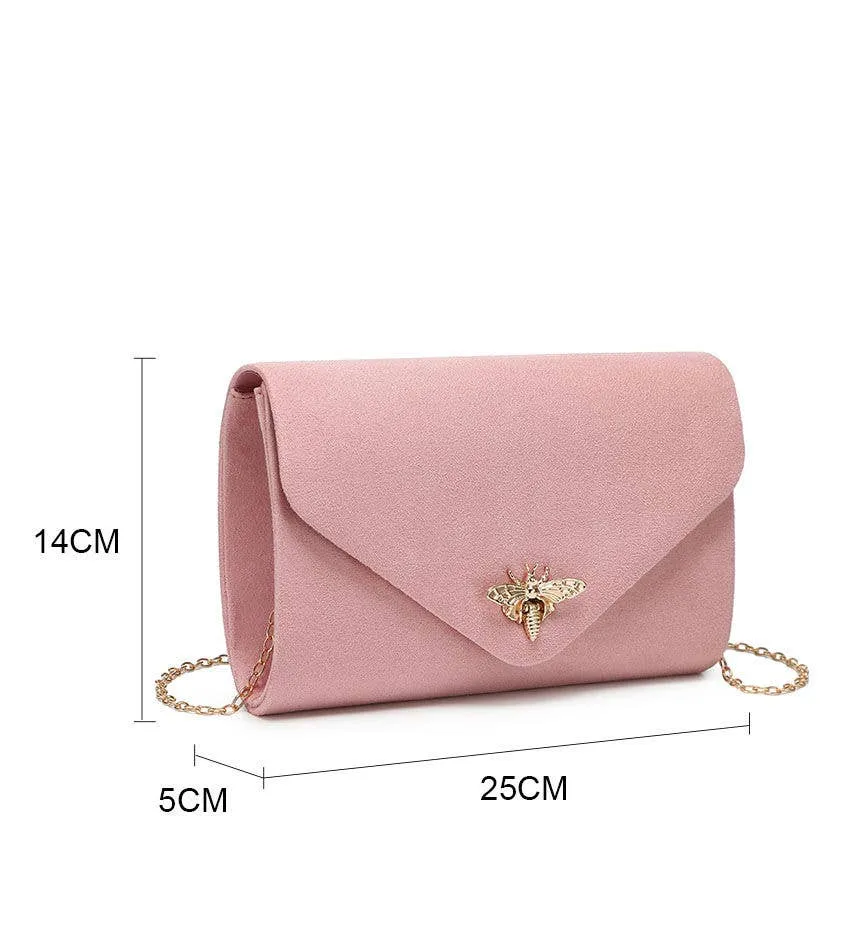 Suede Clutch bag with bee shaped clasp