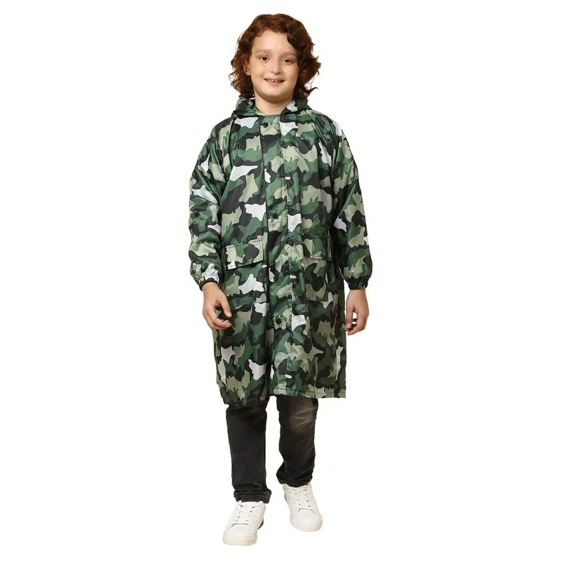 THE CLOWNFISH Laurel Series Kids Waterproof PVC Longcoat with Adjustable Hood & Extra Space for Backpack/Schoolbag Holding. Printed Plastic Pouch. Kid Age-8-9 years (Size-33-Purple)