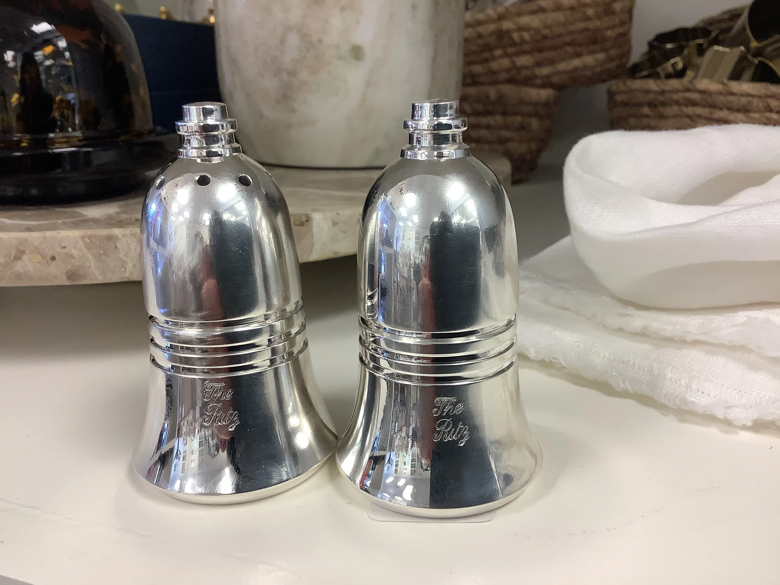 The Ritz Hotel Salt & Pepper Silver Plate c. 1960