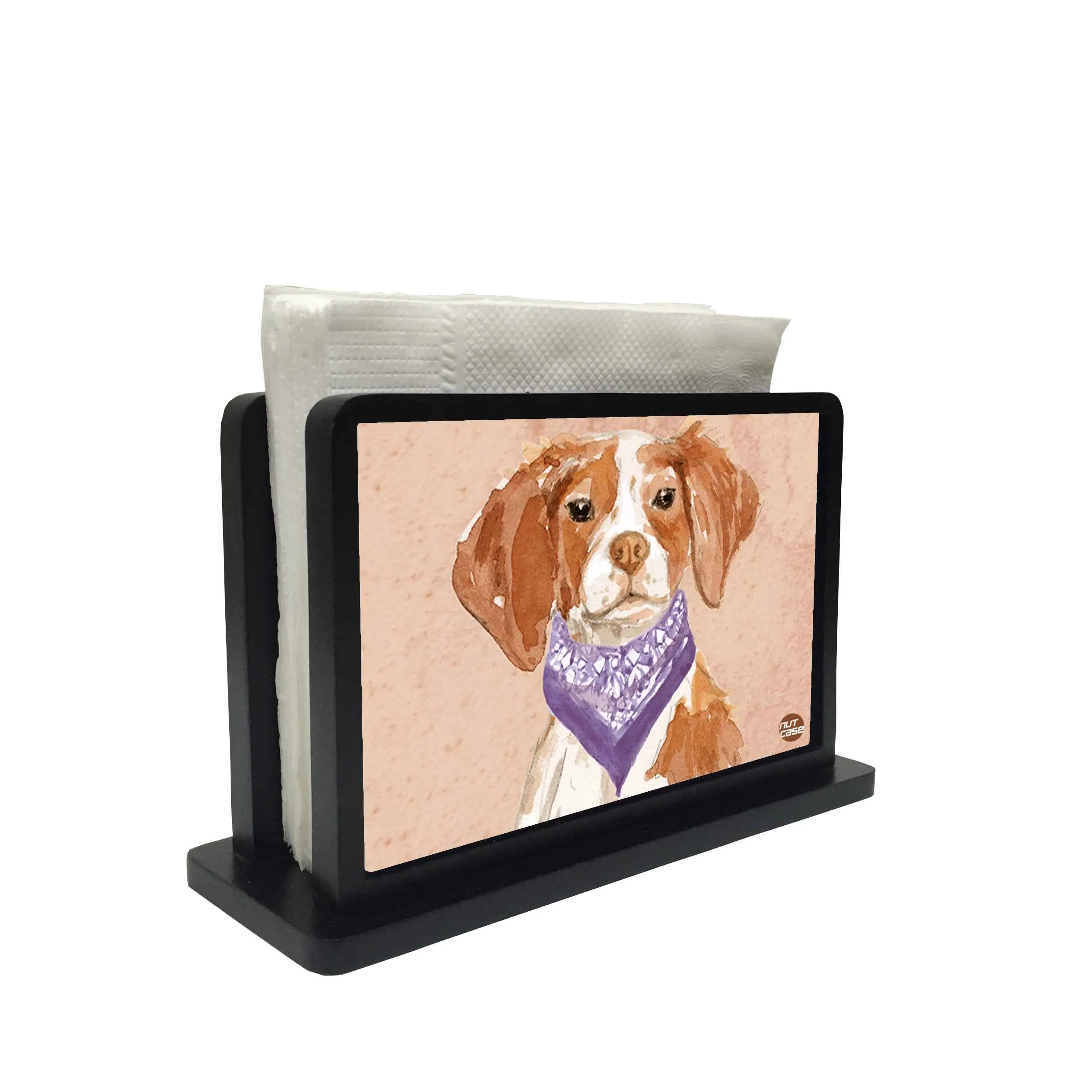 Tissue Holder Paper Napkin Stand - Purple Scarf Dog face