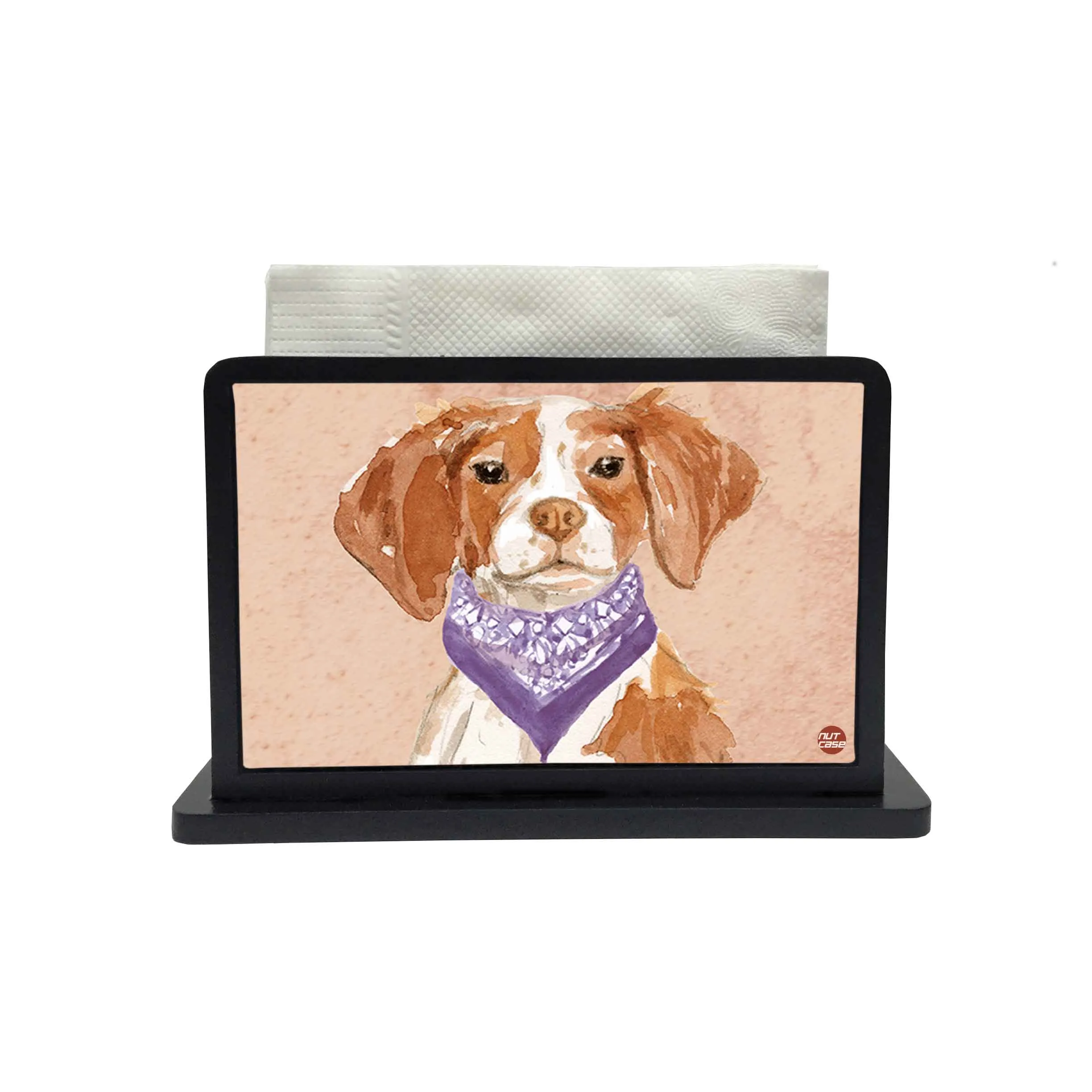 Tissue Holder Paper Napkin Stand - Purple Scarf Dog face