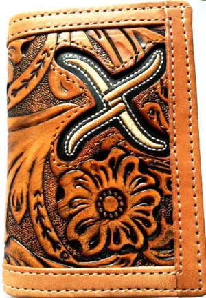 Twisted X Tooled Leather with Embroidered Inlay Tri-Fold Wallet