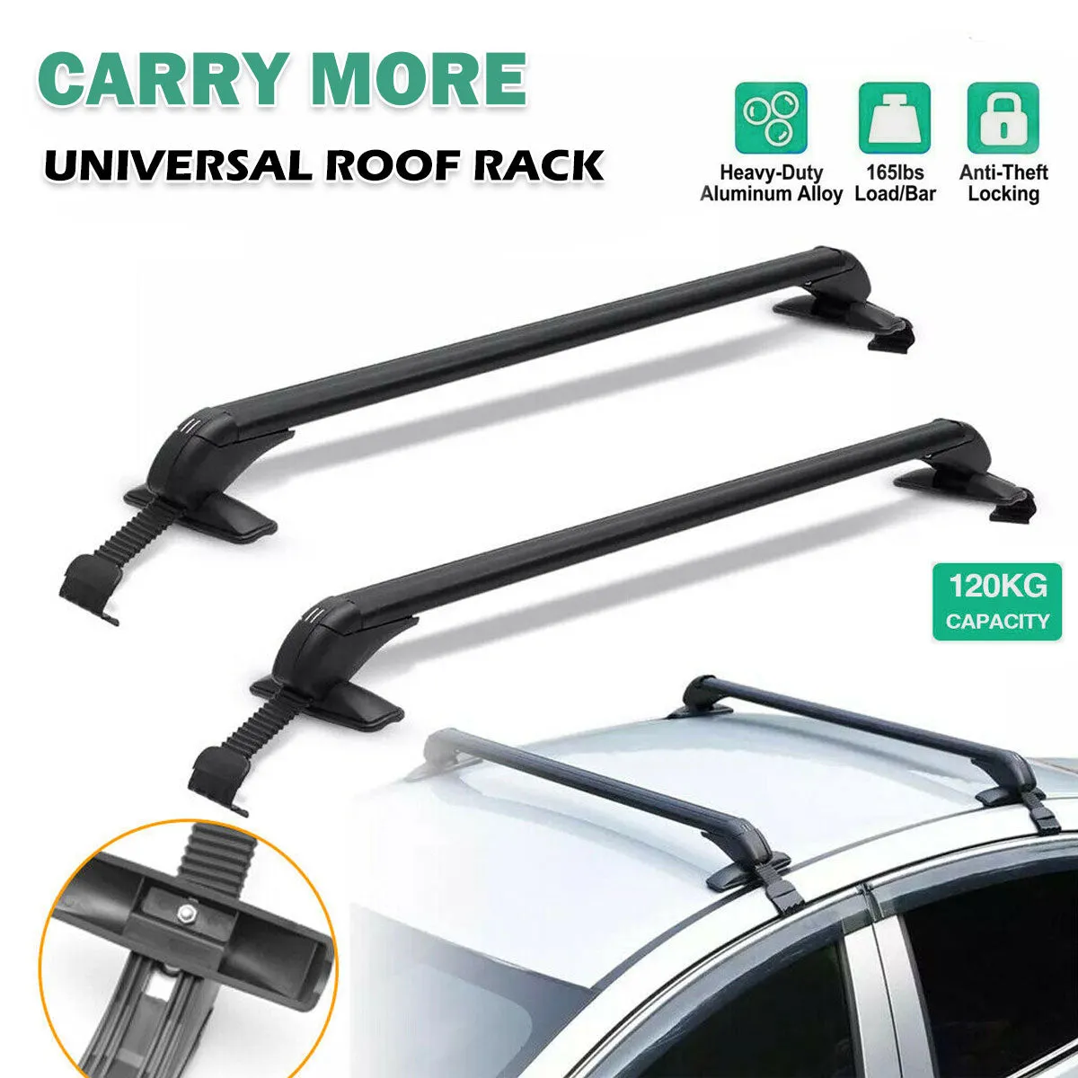 Universal Car Roof Racks Carrier Adjustable Cross Bars Aluminium Alloy Lockable