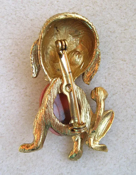 Unsigned Googly-eyed Goldtone Figural Puppy Brooch/Pin