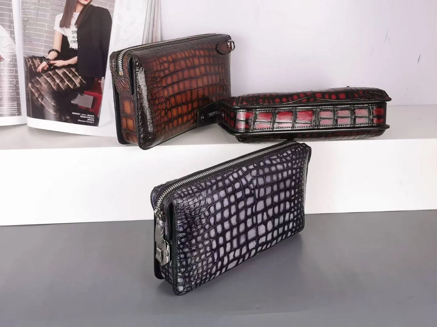 Vintage Crocodile Leather Clutch Bag With Password lock Bag, Anti theft Clutch Bag