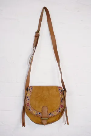 Vintage Embroidered Fawn Saddle Bag