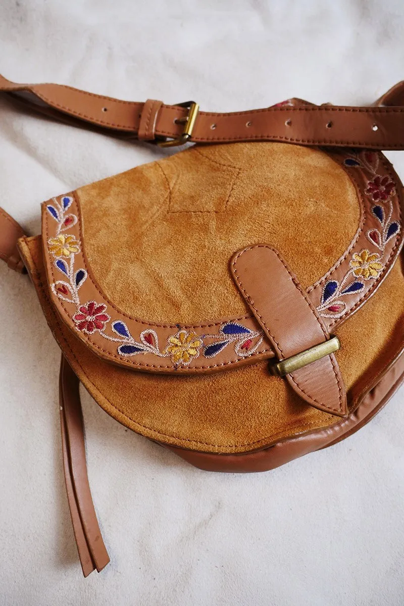 Vintage Embroidered Fawn Saddle Bag