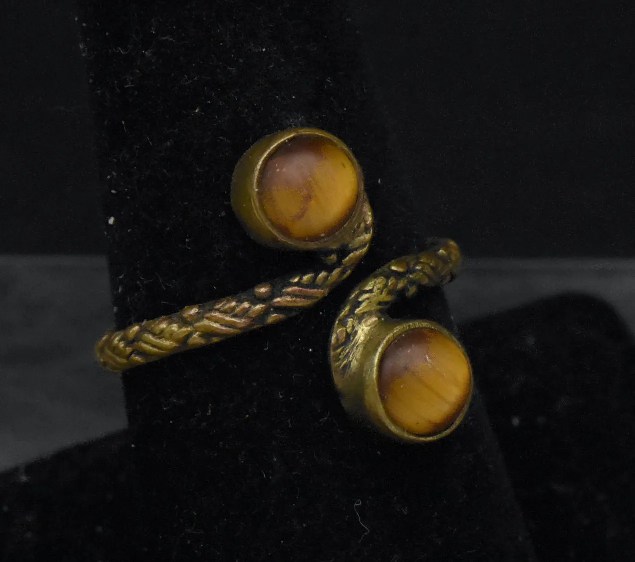 Vintage Tiger's Eye Brass Bypass Adjustable Size Ring