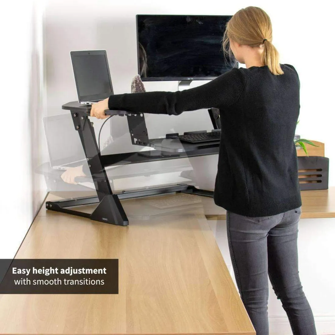 VIVO 42" Black Dual-Monitor Standing Desk Converter, Desk-V000VL