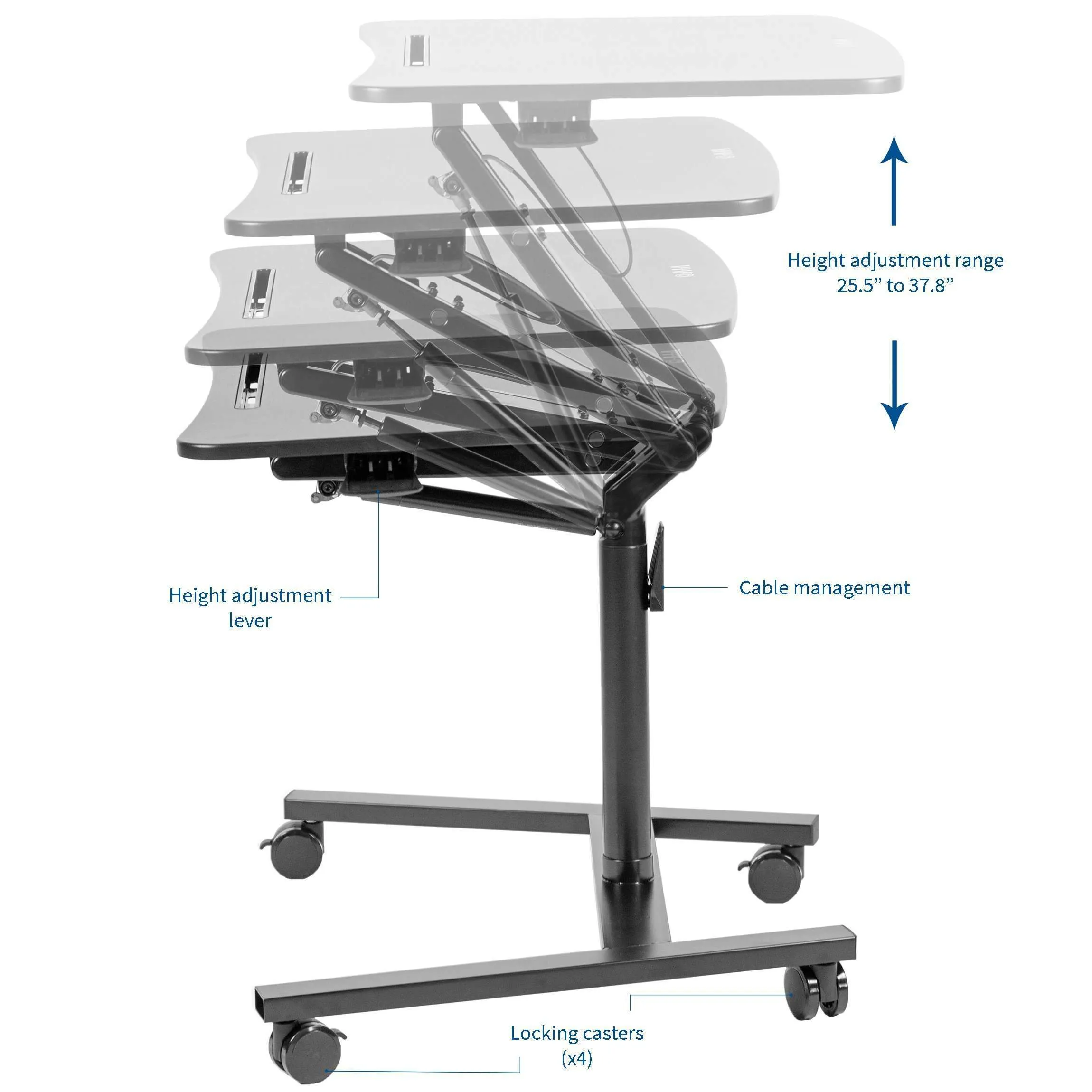 VIVO Black Pneumatic-Spring Mobile Workstation Cart, CART-V05H