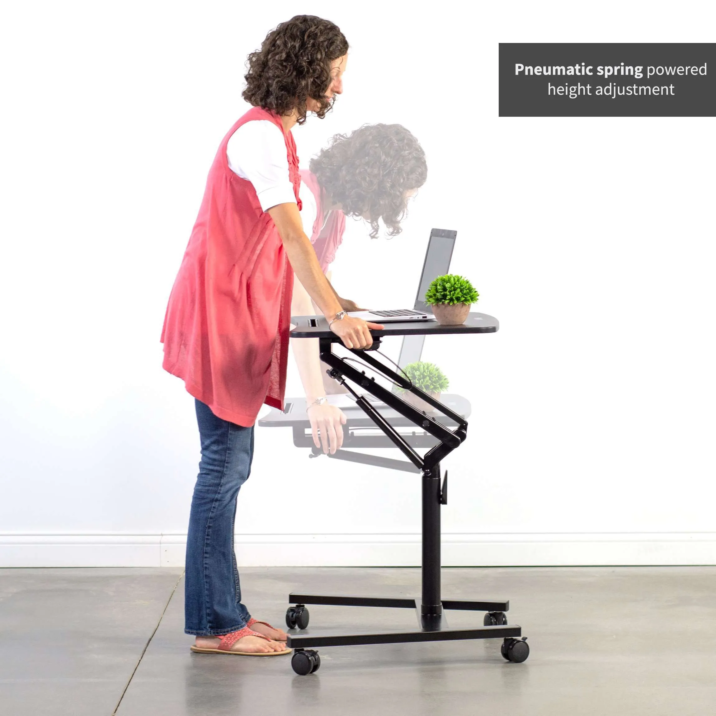 VIVO Black Pneumatic-Spring Mobile Workstation Cart, CART-V05H