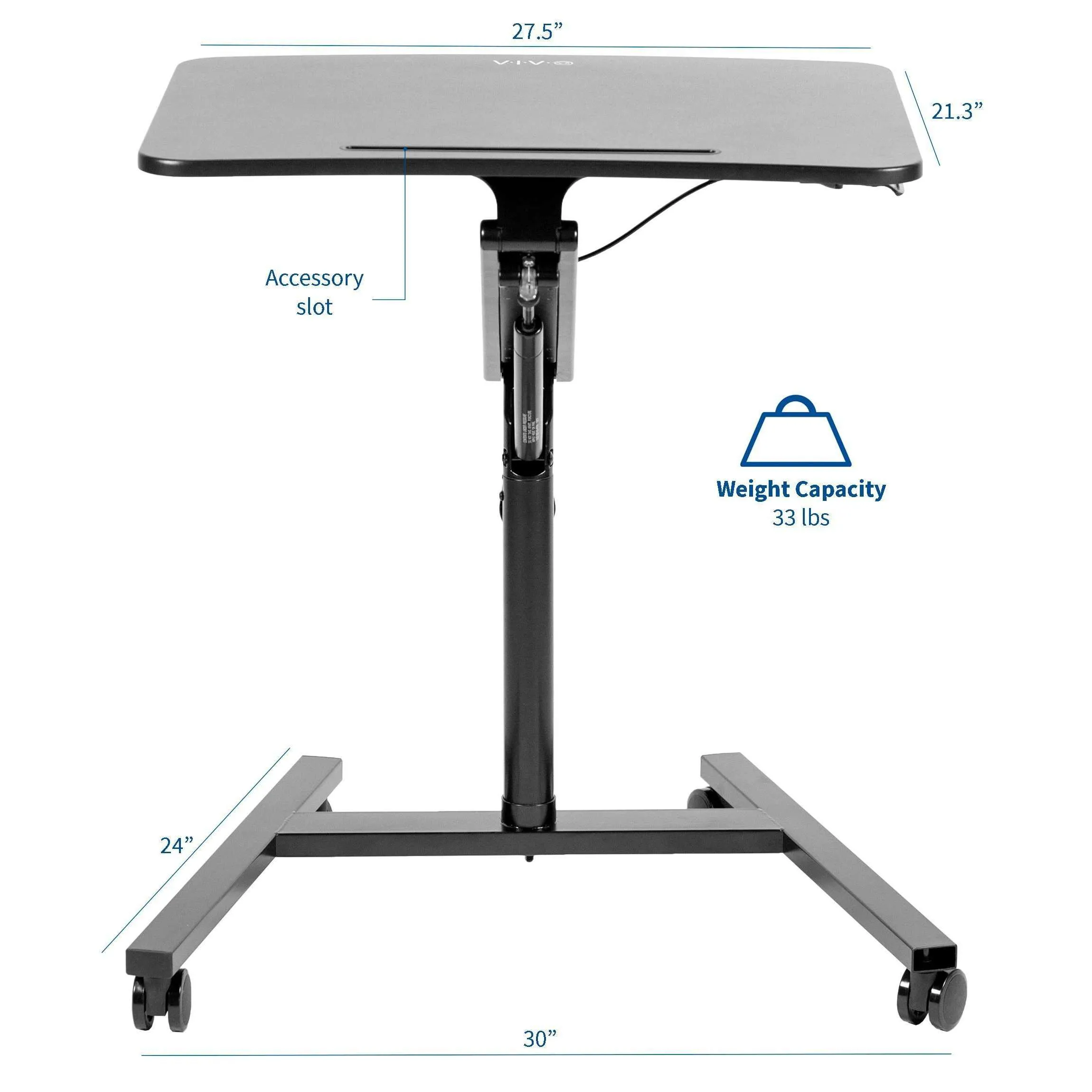 VIVO Black Pneumatic-Spring Mobile Workstation Cart, CART-V05H