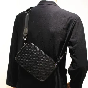 Vvsha  Christmas Gift Black Woven Leather Crossbody Bag