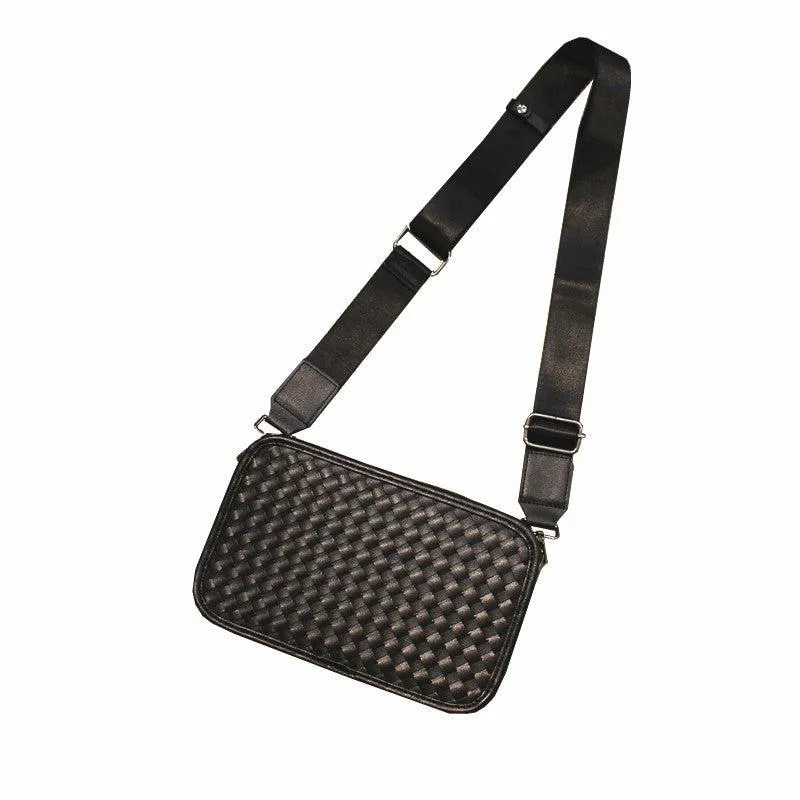 Vvsha  Christmas Gift Black Woven Leather Crossbody Bag