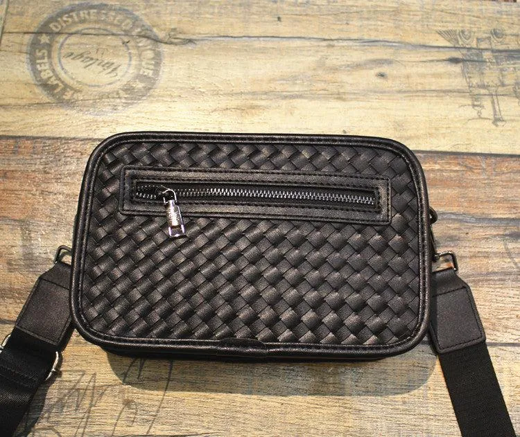 Vvsha  Christmas Gift Black Woven Leather Crossbody Bag