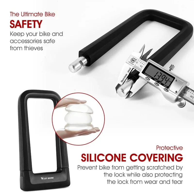 WEST BIKING Anti-theft Bicycle U Lock Safety MTB Road Bike Wheel Cable Lock Motorcycle Scooter Cycling Lock Bicycle Accessories