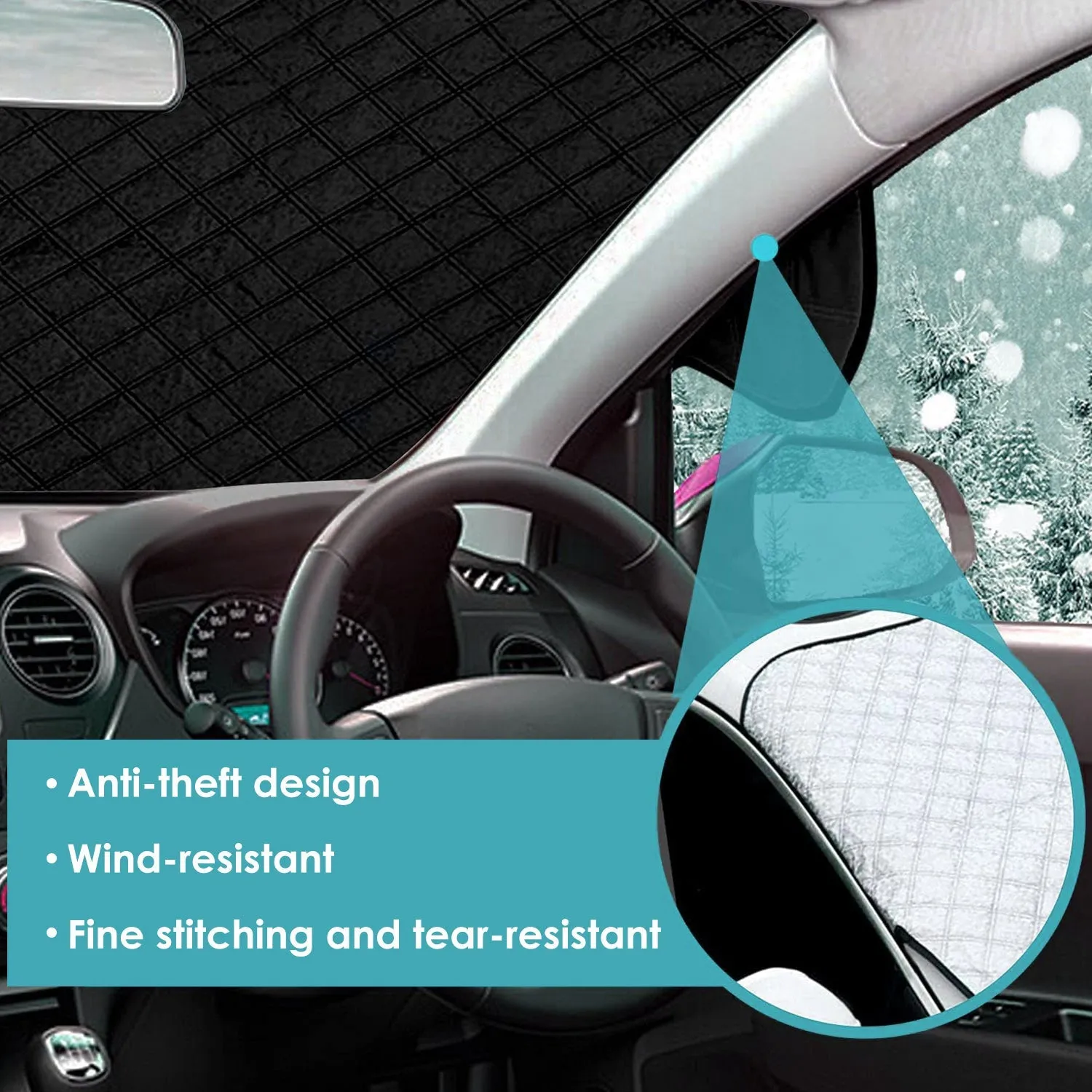 Windshield Protector Against Ice Sun Fit for Small Mid SUVs with Anti-theft Flaps