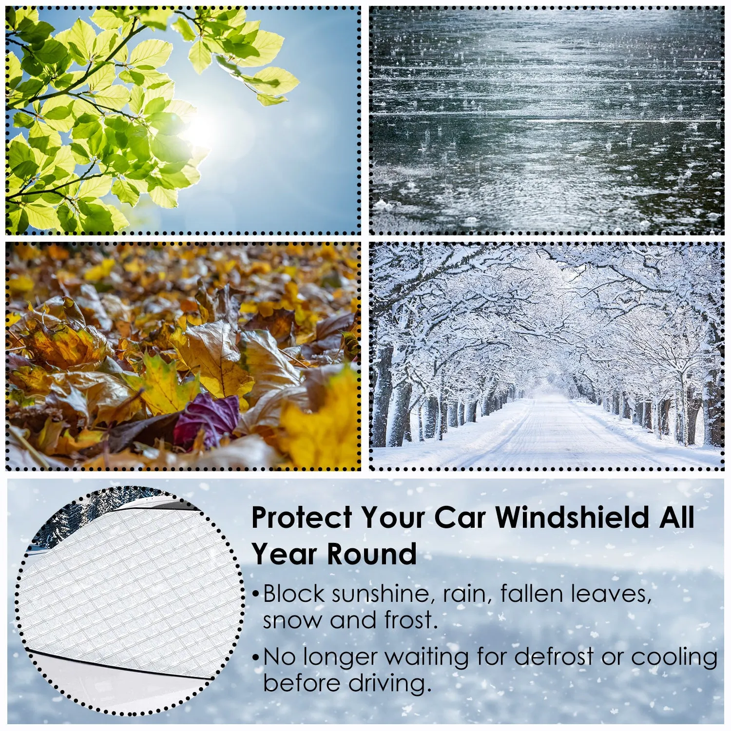 Windshield Protector Against Ice Sun Fit for Small Mid SUVs with Anti-theft Flaps