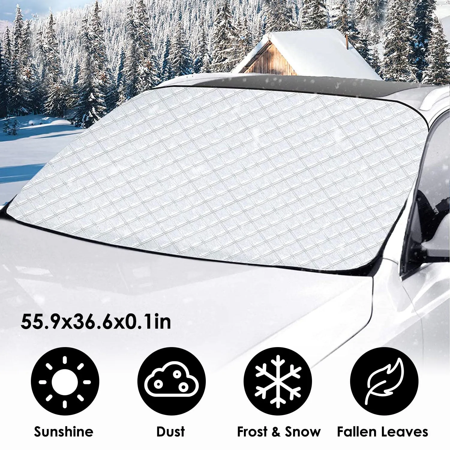 Windshield Protector Against Ice Sun Fit for Small Mid SUVs with Anti-theft Flaps